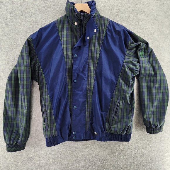 VTG ProQuip Jacket Mens Medium Blue Green Plaid Waterproof Hidden Zipper Tartan - Picture 1 of 16